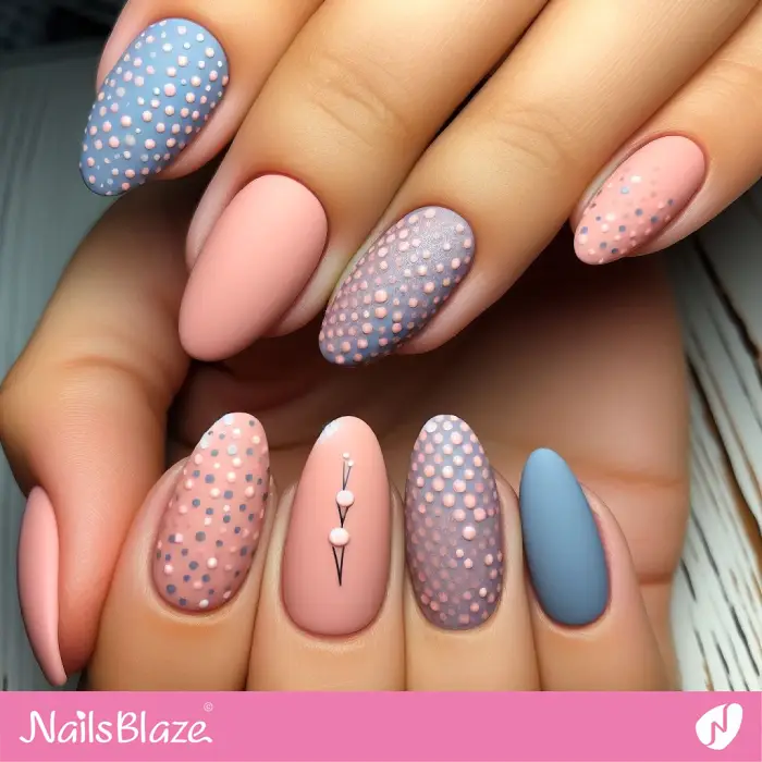 Peach Fuzz and Blue Dots Nail Design | Color of the Year 2024 - NB2145